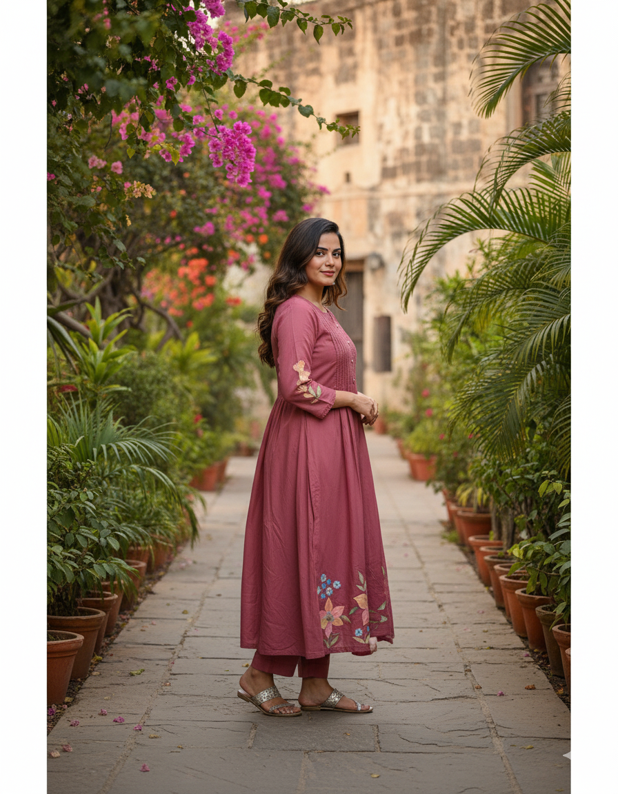 Elegant Rosewood Pleated Kurti