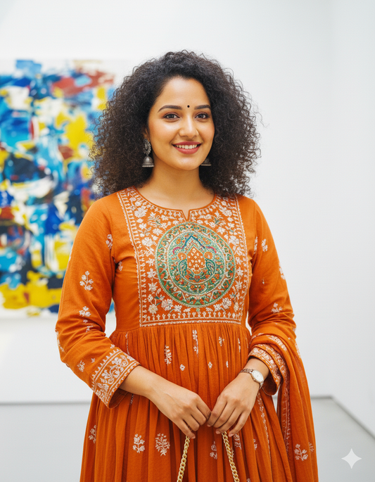 Terracotta Mirror Work Anarkali Set