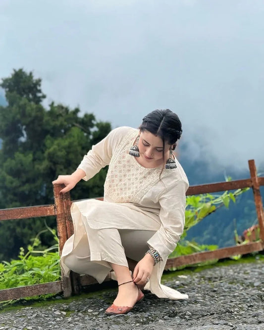 Grace In Ivory: Minimalist Elegance Kurti Set