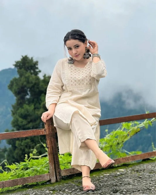 Grace In Ivory: Minimalist Elegance Kurti Set