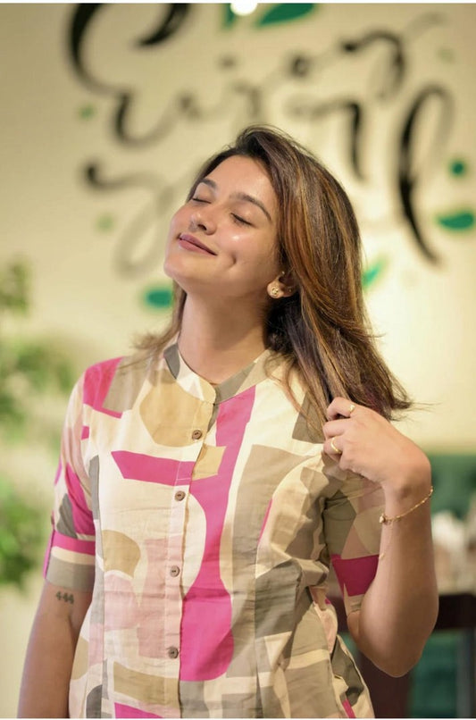 Premium Elegant Abstract-Print Cotton Kurta Set For Women