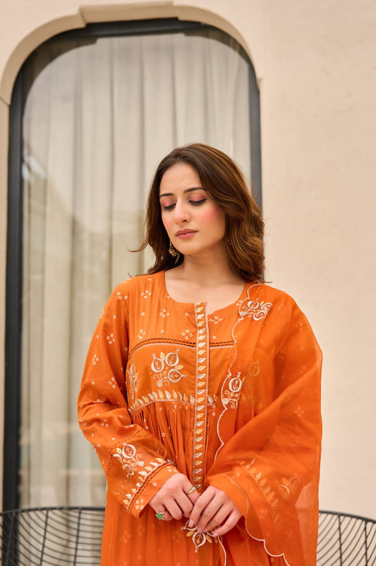 Orange Radiance Embroidered Anarkali Kurta Set with Dupatta