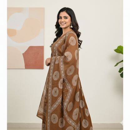Cocoa Brown Mirror Work Anarkali Set