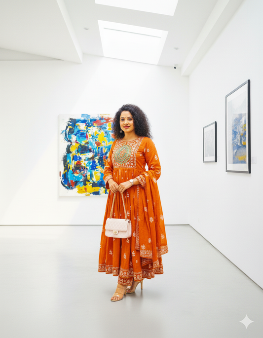 Terracotta Mirror Work Anarkali Set