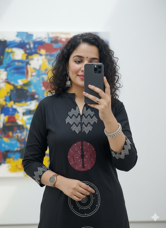 Stylish Navy Blue Embroidered Kurta Set