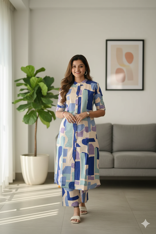Premium Chic Geometric Print Kurta Set