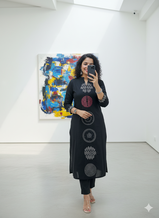 Stylish Navy Blue Embroidered Kurta Set