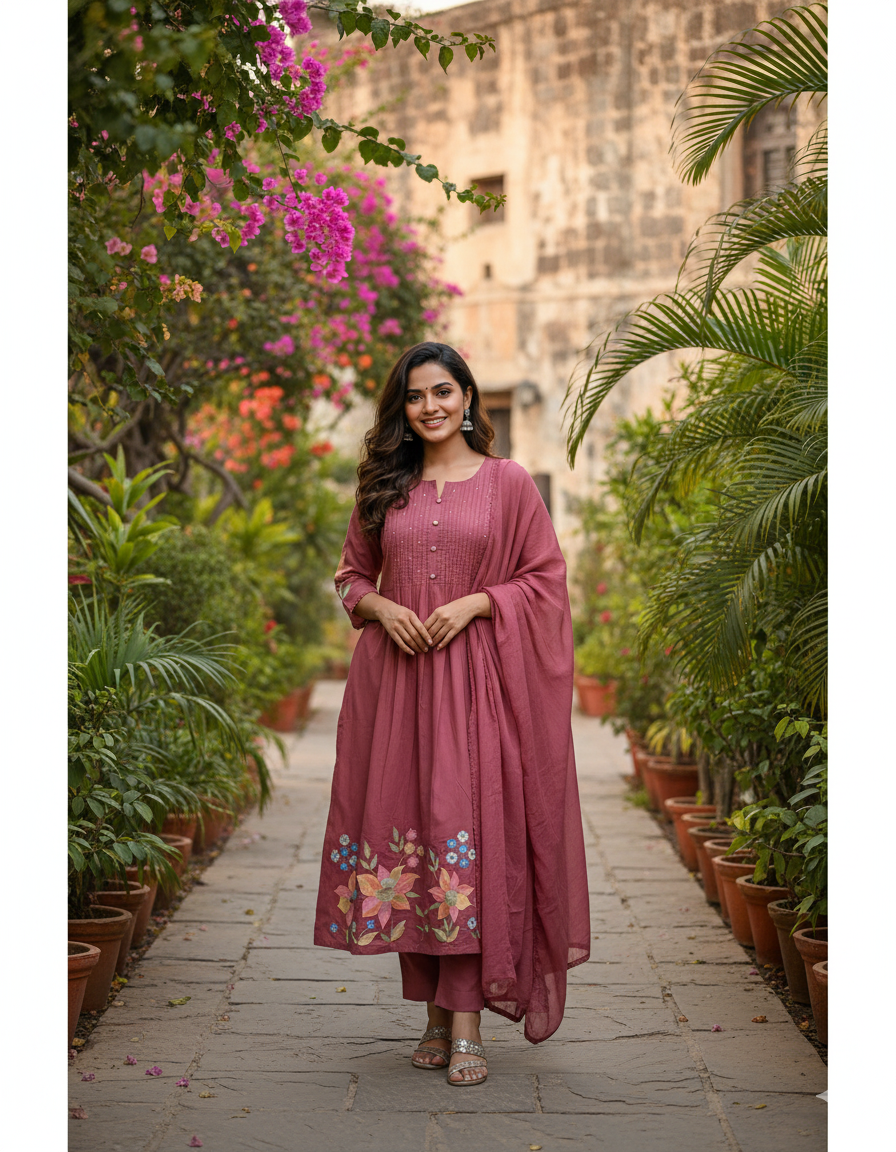 Elegant Rosewood Pleated Kurti