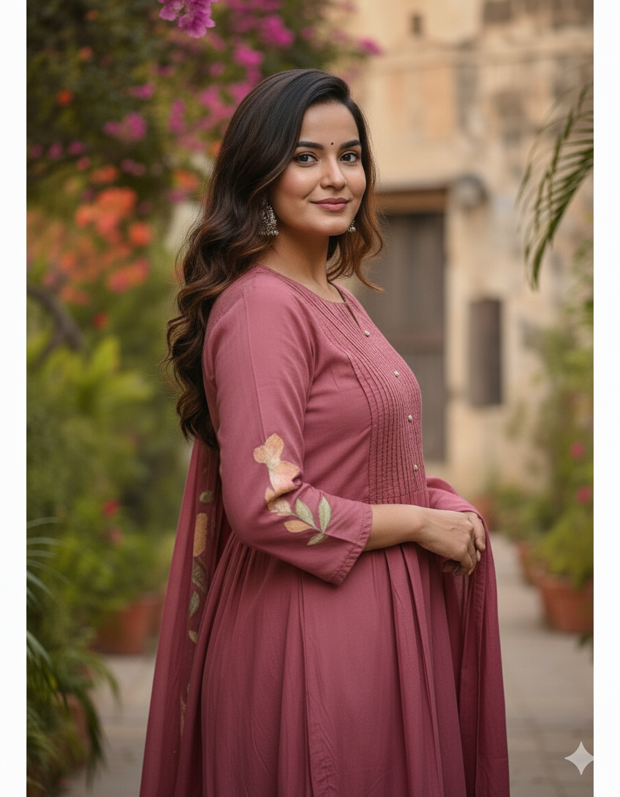 Elegant Rosewood Pleated Kurti