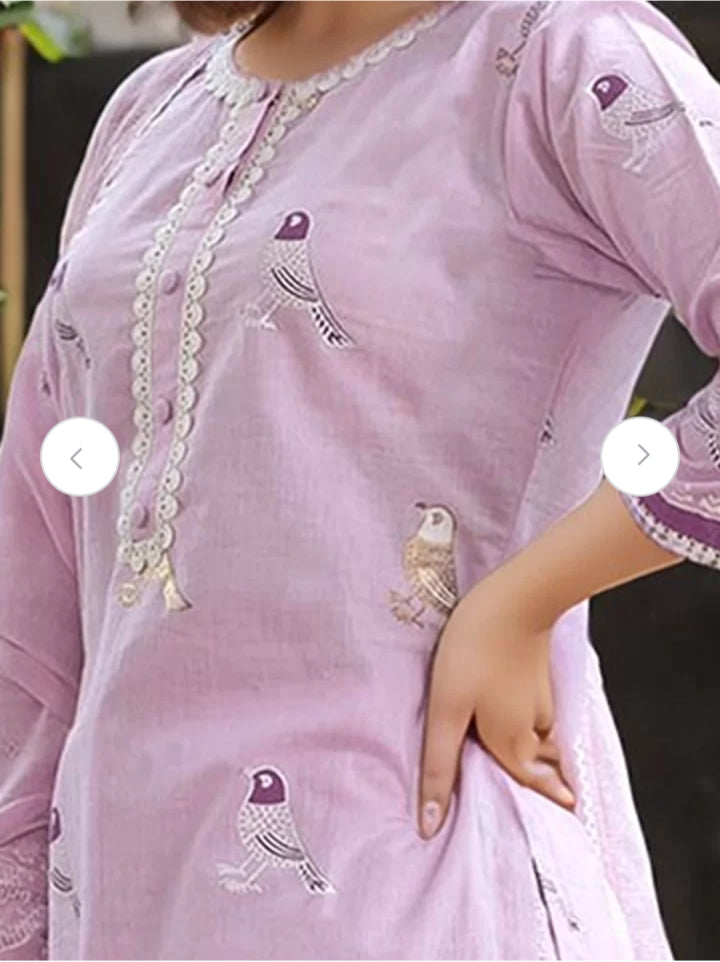 Jaipur Kurta Lavender Bird Motif Cotton Kurti Set