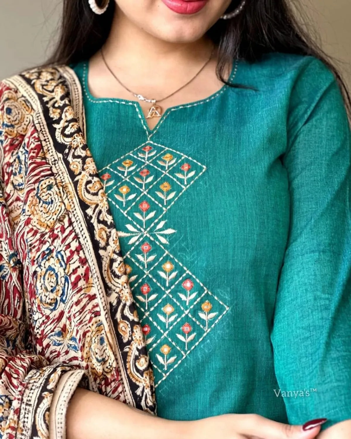 Elegant Teal South Handloom Cotton Kurta Set