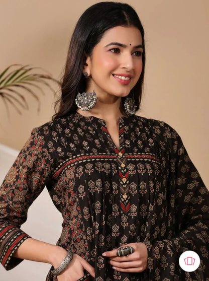 Beautiful Black Kurta With Pant Dupatta Set