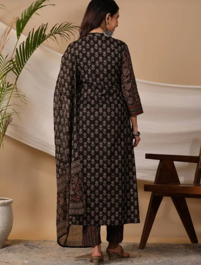 Beautiful Black Kurta With Pant Dupatta Set
