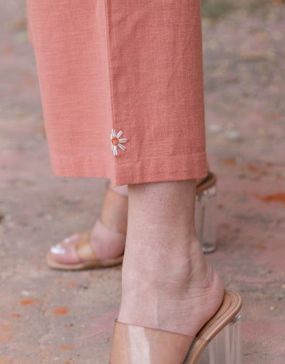 Peach Pink A-Line Kurta with Subtle Embroidery