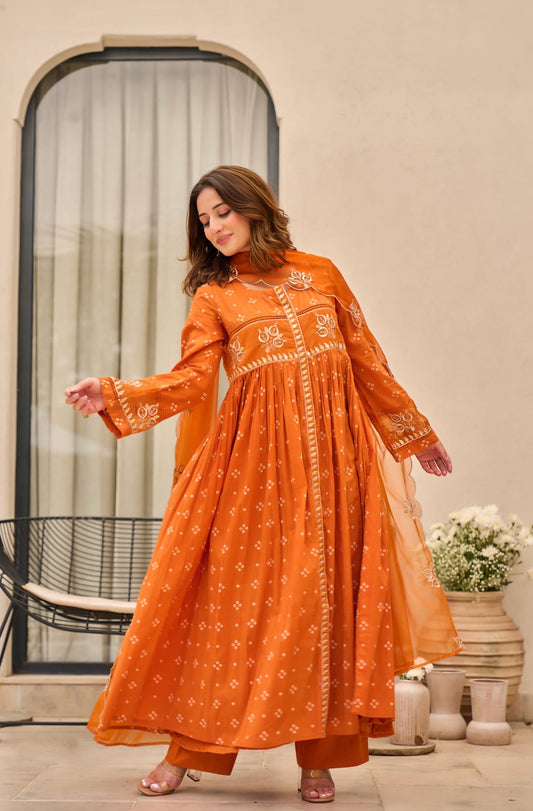 Orange Radiance Embroidered Anarkali Kurta Set with Dupatta